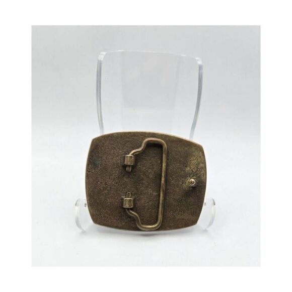 Vintage Brass Turquoise Chip Deer Buck Belt Buckle - Picture 2 of 4